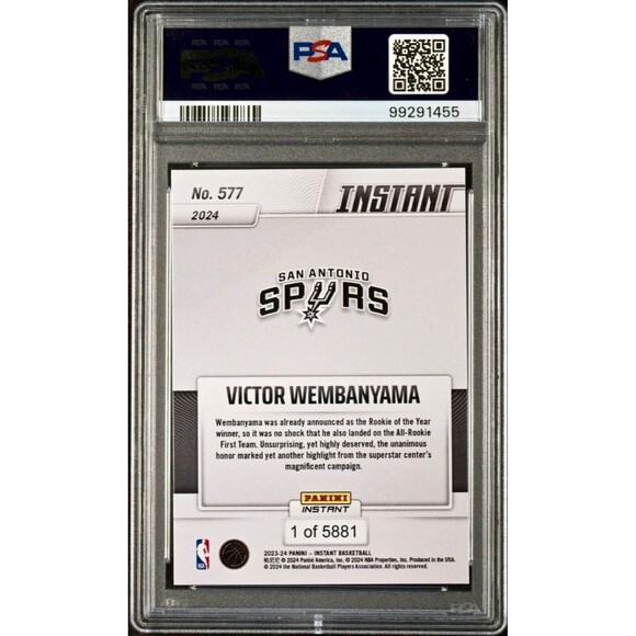 Victor Wembanyama 2023 Panini NBA All-Rookie 1st Team #577 Rookie Card PSA 8 - Picture 2 of 2